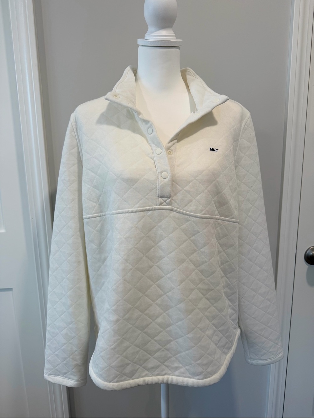 Vineyard Vines Cream Quilted Snap Henley Pullover